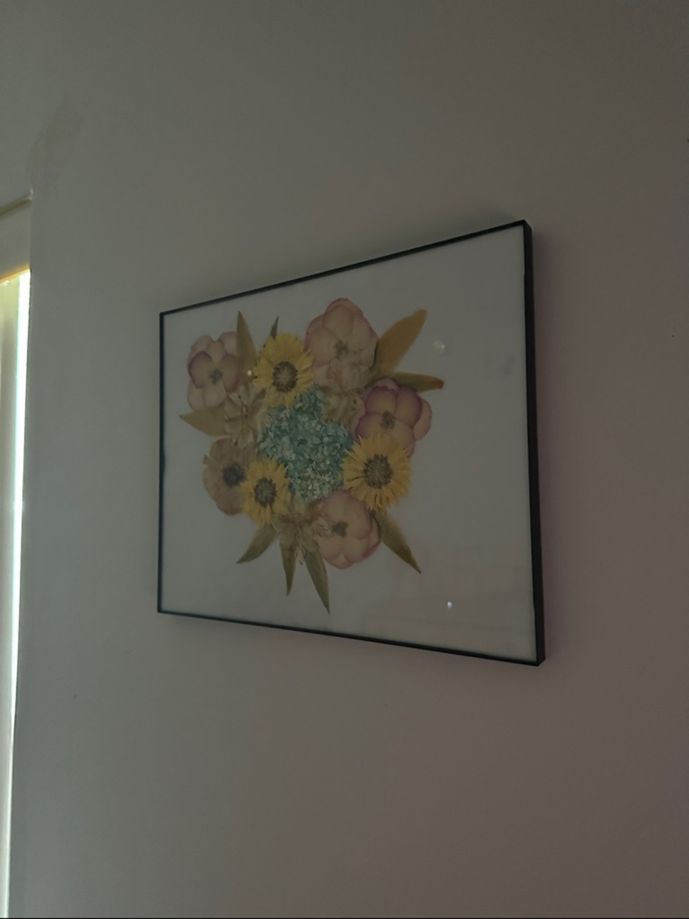 Framed Pressed Flower Art Print - Yellow, Pink, Blue